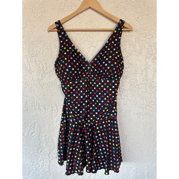 Shekini Other - Shekini - Skirted One Piece Swimsuit - Size XL - Black with Multicolor Dots